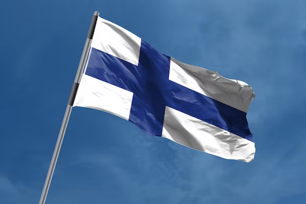 Finland flag on blue background